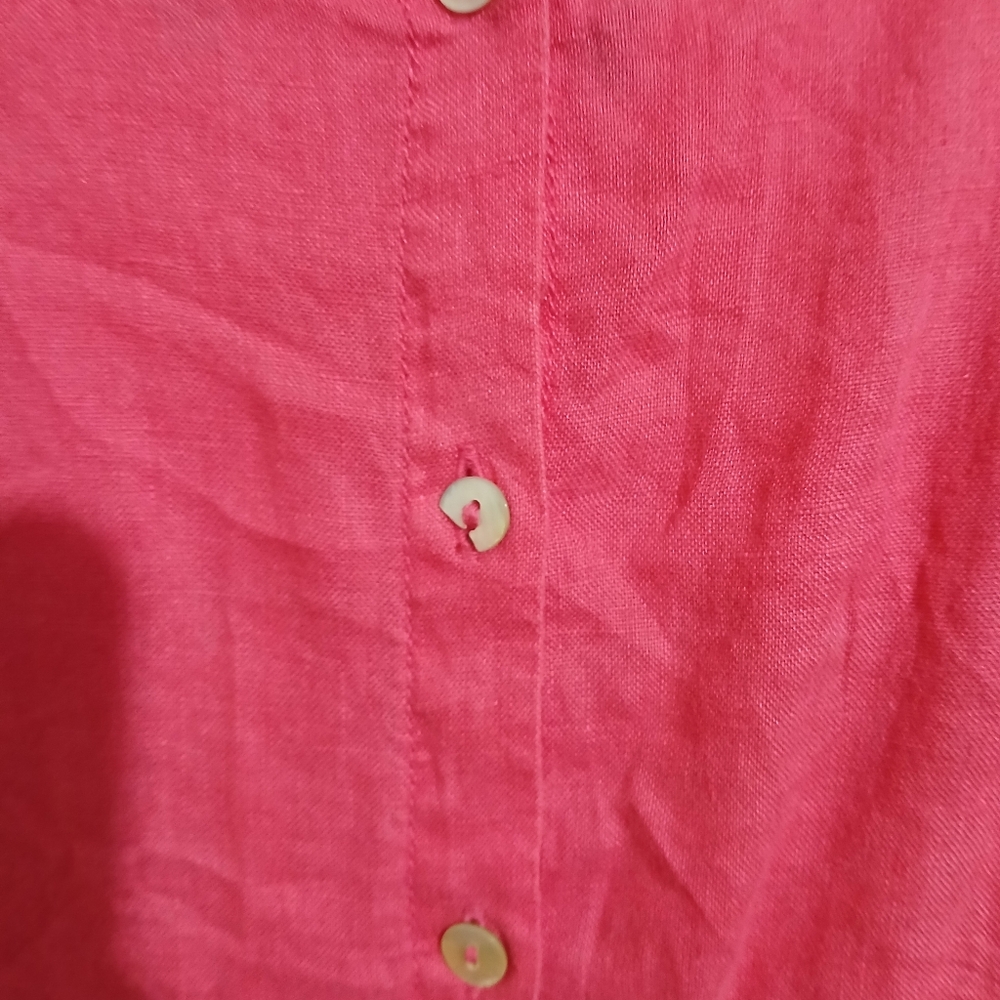 Women's Linen Button-Up Tops - Pink, Blue, and Coral Rolled Up Sleeves - Picture 2 of 14